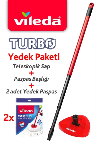 Vileda Turbo Sap + Üçgen Başlık + 2 Adet Mikrofiber Püskül