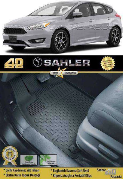 Sahler Ford Focus 3- 3.5  2010-2018  4.5D Havuzlu Paspas Siyah