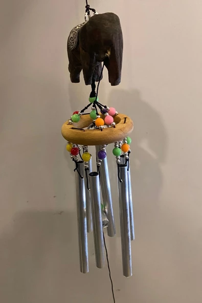 Deprem Zili Çanı Rüzgar Çanı Zili Feng Shui Ejderha Yılı Koruma Sembolü Ahşap Fil Şık Boru 5 Borulu - Resim 5