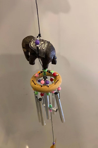 Deprem Zili Çanı Rüzgar Çanı Zili Feng Shui Ejderha Yılı Koruma Sembolü Ahşap Fil Şık Boru 5 Borulu - Resim 6