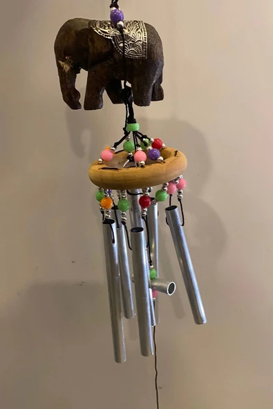 Deprem Zili Çanı Rüzgar Çanı Zili Feng Shui Ejderha Yılı Koruma Sembolü Ahşap Fil Şık Boru 5 Borulu - Resim 2