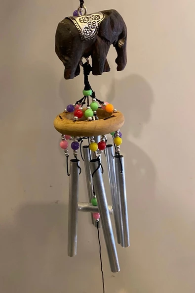 Deprem Zili Çanı Rüzgar Çanı Zili Feng Shui Ejderha Yılı Koruma Sembolü Ahşap Fil Şık Boru 5 Borulu - Resim 4