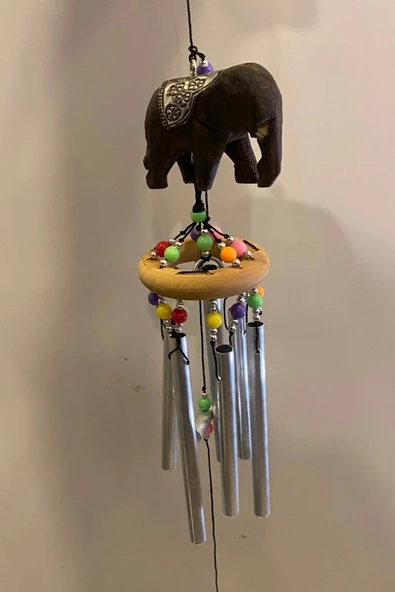 Deprem Zili Çanı Rüzgar Çanı Zili Feng Shui Ejderha Yılı Koruma Sembolü Ahşap Fil Şık Boru 5 Borulu - Resim 3