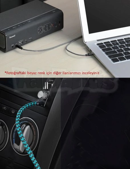 Diwu AUX Stereo 3.5mm Data Ses Örgü Kablo Mavi - 6