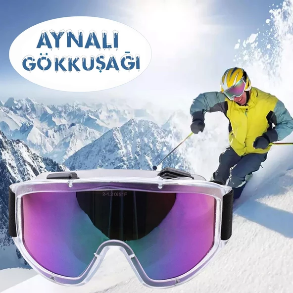 Kayak Gözlüğü Aynalı Gökkuşağı Ventilli Güneş Kar Koruyucu Gözlük UV Korumalı Snowboard Glasses Gözlük