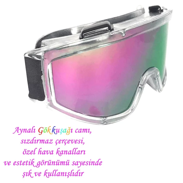 Kayak Gözlüğü Aynalı Gökkuşağı Ventilli Güneş Kar Koruyucu Gözlük UV Korumalı Snowboard Glasses Gözlük - 3