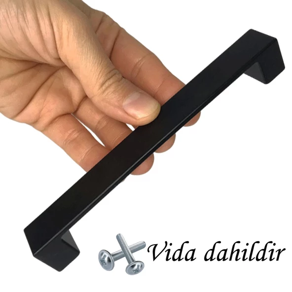 Bihter Düz Kulp 128 mm Siyah Mutfak Kulpu Çekmece Dolap Kapak Kulbu Metal  Mobilya Dolabı Kulpları - 3