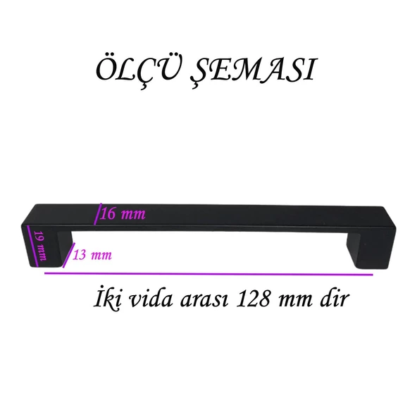 8 Adet Bihter Düz Kulp 128 mm Siyah Mutfak Kulpu Çekmece Dolap Kapak Kulbu Metal  Mobilya Dolabı Kulpları - Resim 2