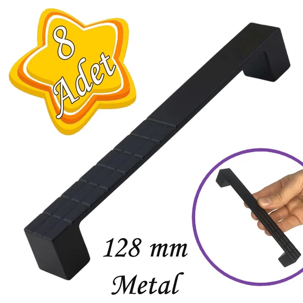 8 Adet Bihter Desenli Kulp 128 mm Siyah Mutfak Kulpu Çekmece Dolap Kapak Kulbu Metal  Mobilya Dolabı