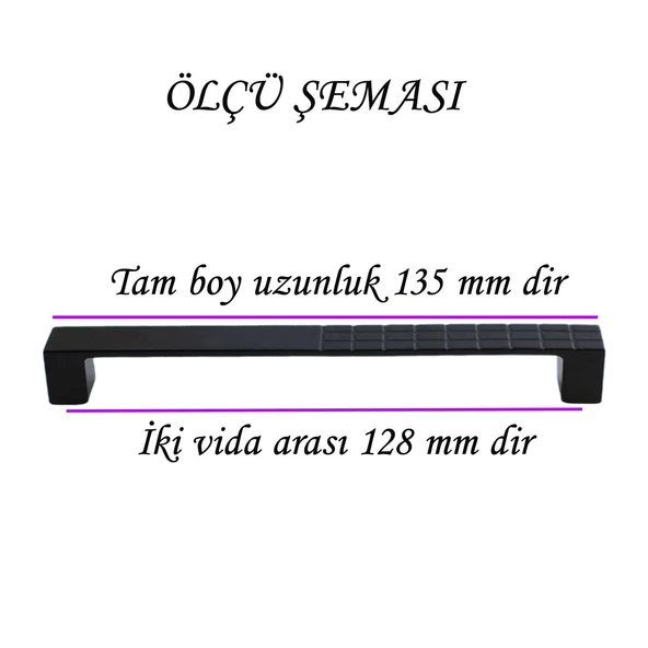 8 Adet Bihter Desenli Kulp 128 mm Siyah Mutfak Kulpu Çekmece Dolap Kapak Kulbu Metal  Mobilya Dolabı - 2