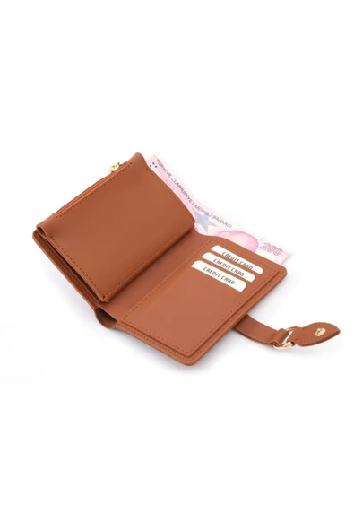 Kadın Cüzdanı Fermuarlı Bozuk Para Bölmeli Mini Ergonomik Tasarım Taba - 3