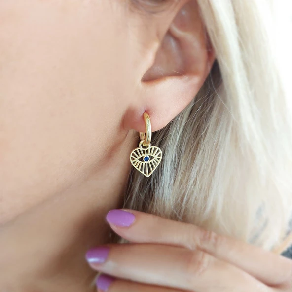 Vaoov 925 Ayar Gümüş Kalpli Gold Göz Küpe - Resim 3