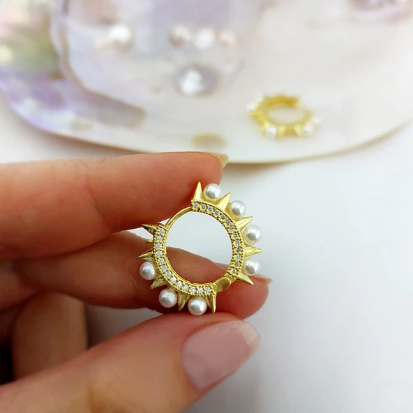 Vaoov 925 Ayar Gümüş İncili Halka Küpe - Resim 7