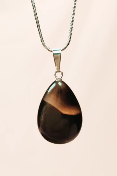 Onix Kuvars Doğal Taşı Zincirli El Yapımı Kolye Uç: 2 cm Zincir: 20 cm Kutulu - Resim 4