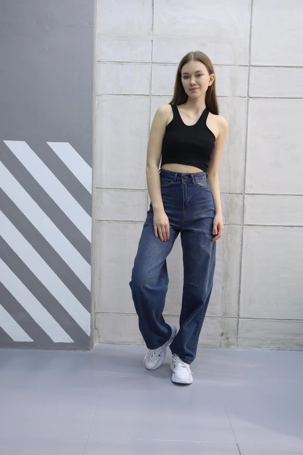 Baggy model arka kemer detaylı kot pantolon 794569 - 1