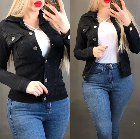 Bayan Likralı Kot Siyah Ceket 545433 - 1