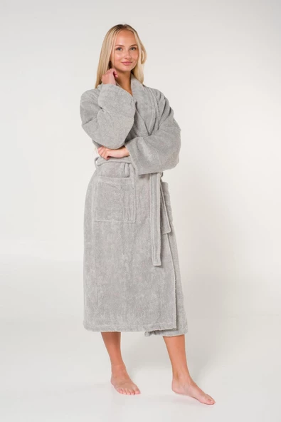 Düz ve Pamuklu Şal Yaka Kadın Bornoz - 7