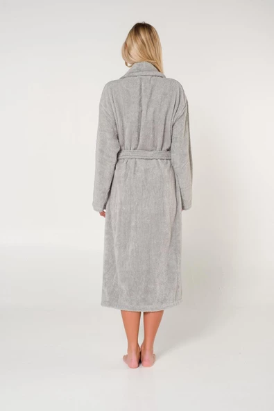 Düz ve Pamuklu Şal Yaka Kadın Bornoz - 3