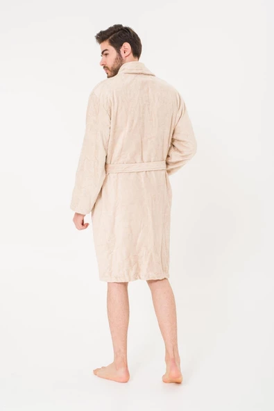 Battal Boy Düz Ve Pamuklu Şal Yaka Erkek Bornoz - 3