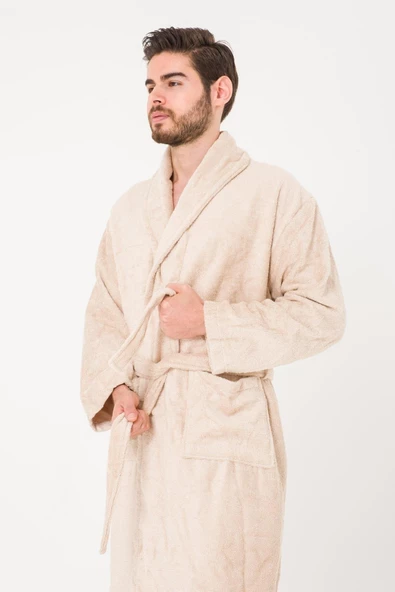 Battal Boy Düz Ve Pamuklu Şal Yaka Erkek Bornoz - 4