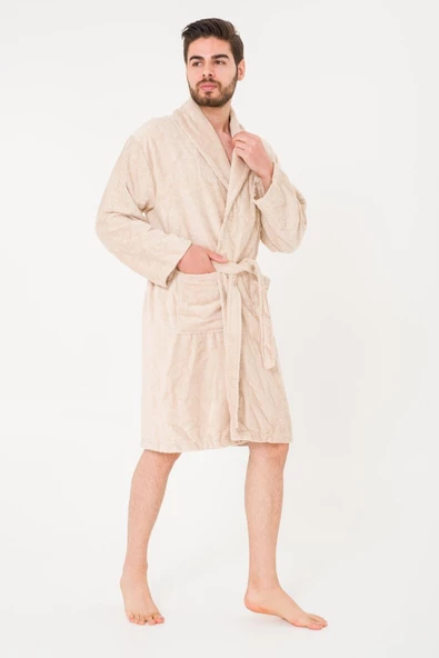 Battal Boy Düz Ve Pamuklu Şal Yaka Erkek Bornoz - 11