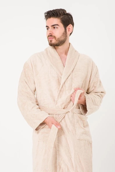 Battal Boy Düz Ve Pamuklu Şal Yaka Erkek Bornoz - 2