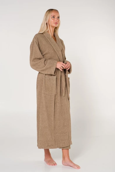 Düz ve Pamuklu Şal Yaka Kadın Bornoz - 12