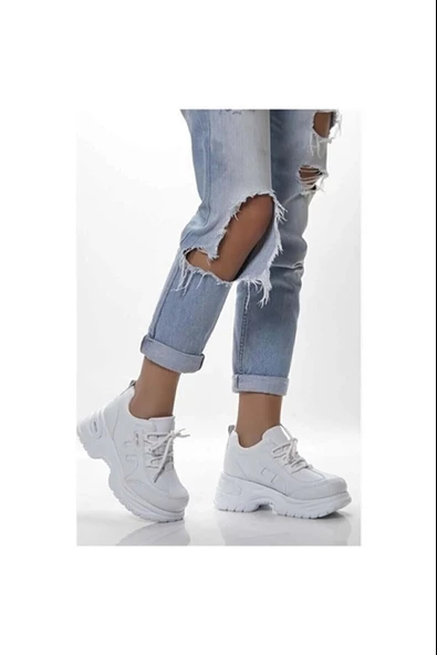 M.P 305 Beyaz Orijinal Ürün Kalın Taban Kadın Yürüyüş Ayakkabısı - Resim 2