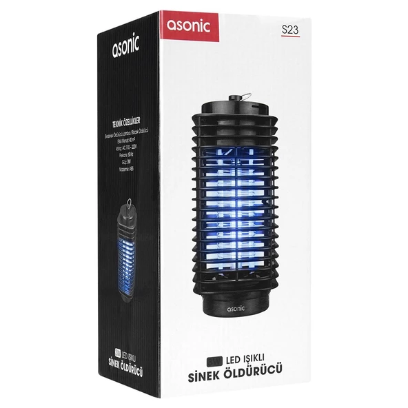 Asonic S23 3W Siyah LED Işıklı Sinek Öldürücü - 37618 - 3