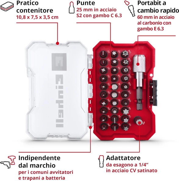 Einhell delici ve vidalama uç seti 32 parça XS-CASE kutu - 49118693 - 2