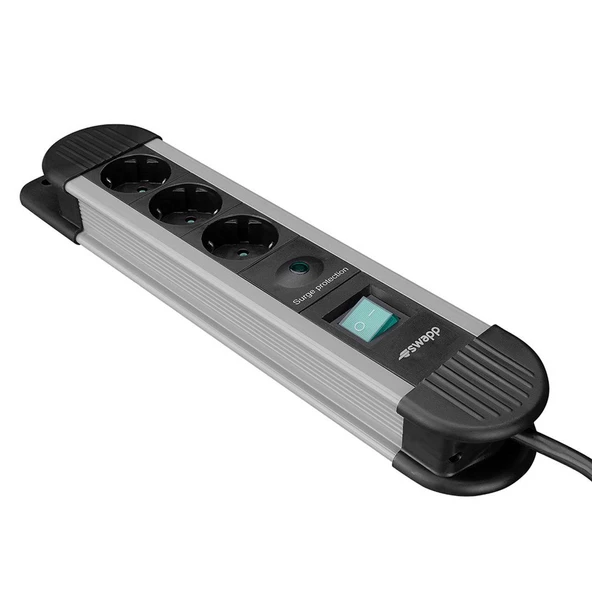 S-link Swapp SPGKS03 1.5m 3G1.5mm2 900 Joule 3Lü Akım Kor. Gri Priz Çoklayıcı 17385 - 3