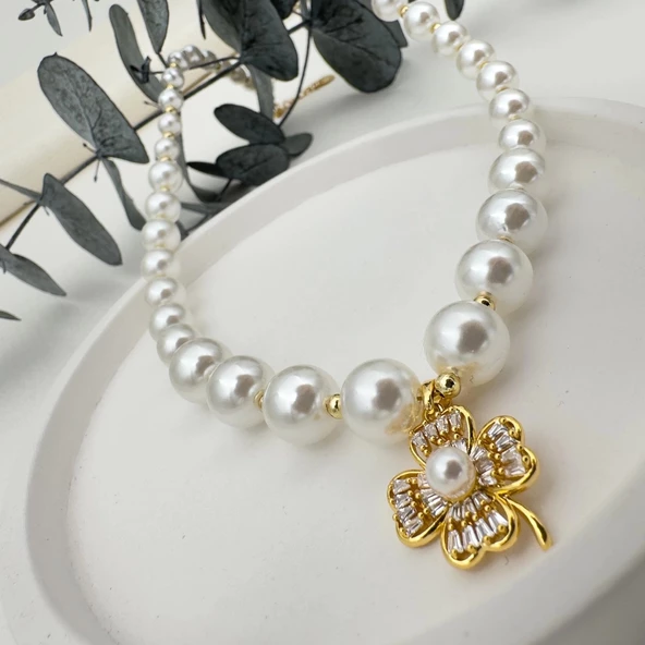 İncili Yonca Kolye - 8