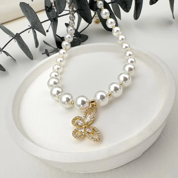 İncili Kelebek Kolye - 4