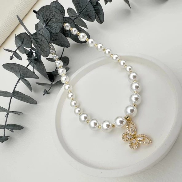 İncili Kelebek Kolye - 5