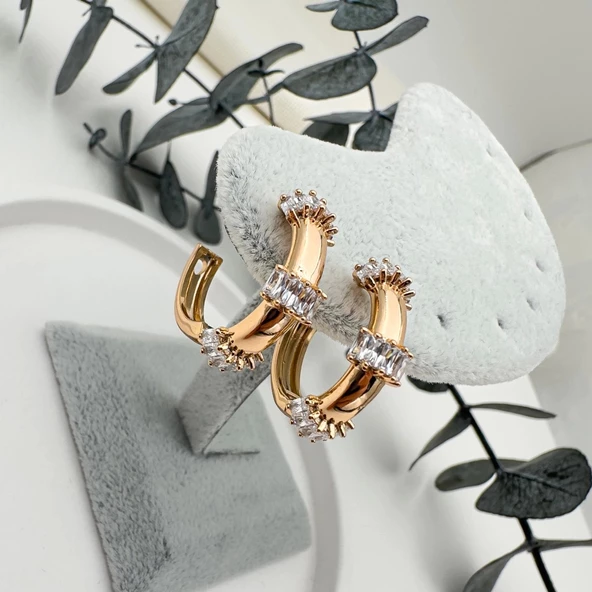 Zirkon Taşlı Halka Küpe - 5