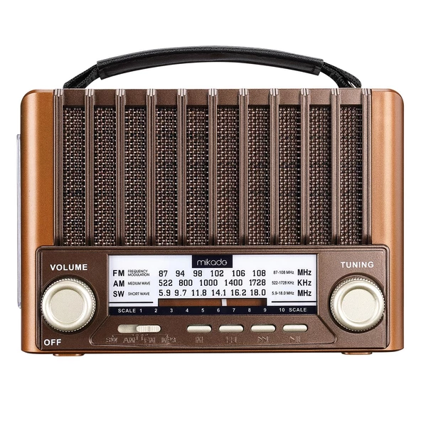 Mikado MDR-310 Ahşap USB- TF Destekli FM/AM/SW+BT+SOLAR 3 Band Klasik Radyo - 37463 - 2