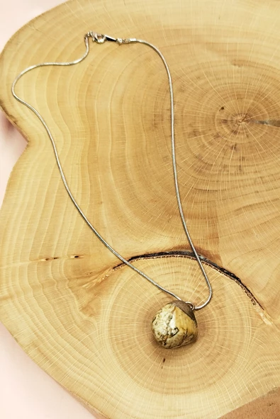 Jasper Doğal Taşı Zincirli El Yapımı Kolye Uç: 2 cm Zincir: 20 cm Kutulu - 7