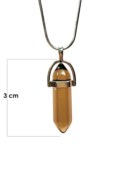 Dumanlı Kuvars Doğal Taşı Zincirli El Yapımı Kolye Uç: 3 cm Zincir: 20 cm Kutulu - 2