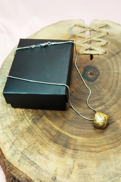 Jasper Doğal Taşı Zincirli El Yapımı Kolye Uç: 2 cm Zincir: 20 cm Kutulu - 5