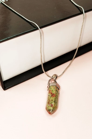 Unakit Doğal Taşı Zincirli El Yapımı Kolye Uç: 3 cm Zincir: 20 cm Kutulu - 7