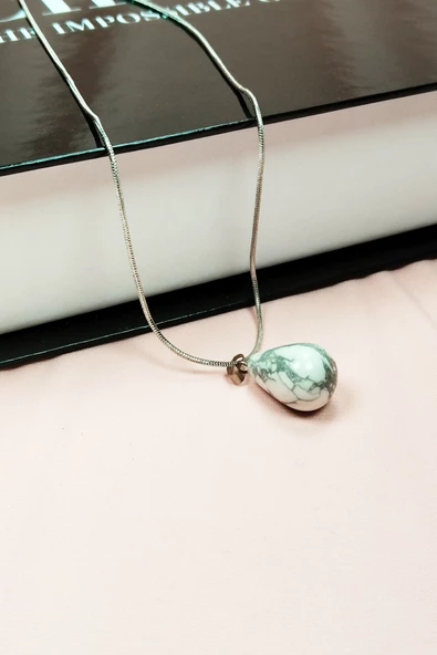 Havlit Doğal Taşı Zincirli El Yapımı Kolye Uç: 2 cm Zincir: 20 cm Kutulu - 5