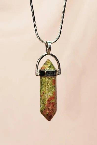 Unakit Doğal Taşı Zincirli El Yapımı Kolye Uç: 3 cm Zincir: 20 cm Kutulu - 2