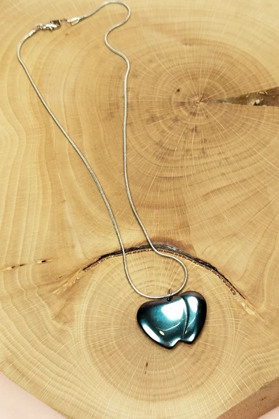 Hematit Doğal Taşı Zincirli El Yapımı Kolye Uç: 2 cm Zincir: 20 cm Kutulu - 2