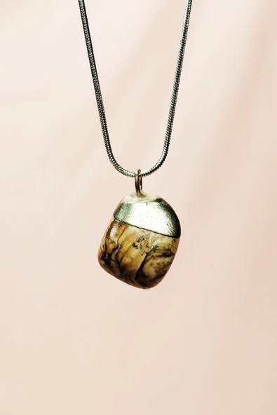 Jasper Doğal Taşı Zincirli El Yapımı Kolye Uç: 2 cm Zincir: 20 cm Kutulu - 3