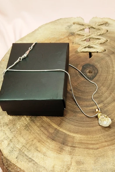 Sitrin Doğal Taşı Zincirli El Yapımı Kolye Uç: 2 cm Zincir: 20 cm Kutulu - 7