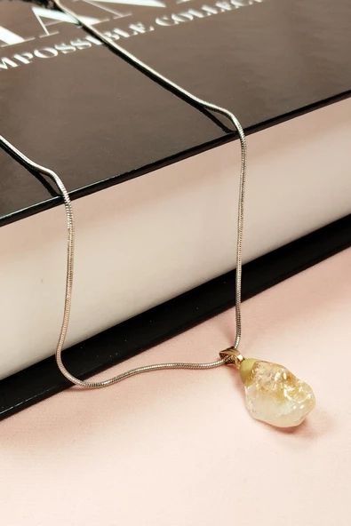 Sitrin Doğal Taşı Zincirli El Yapımı Kolye Uç: 2 cm Zincir: 20 cm Kutulu - 5