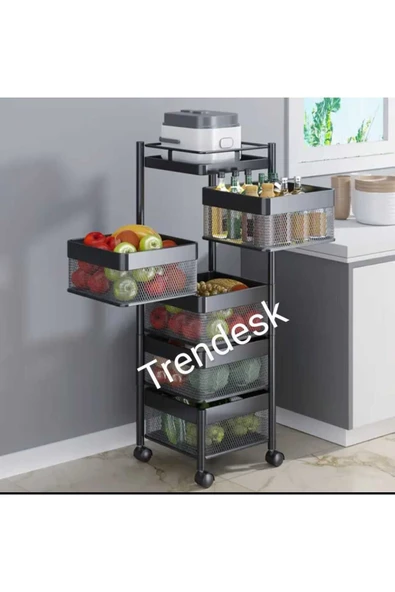 TRENDESK 5 Katlı Lux Mat Siyah Metal Patates Soğan Sebze Meyve Sepeti Sebzelik