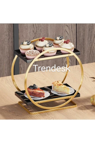 TRENDESK Servis Sunum Ikramlık Siyah Büyük Lüks 2 Katlı Organizer Mutfak Düzenleyici Pasta Standı - 2