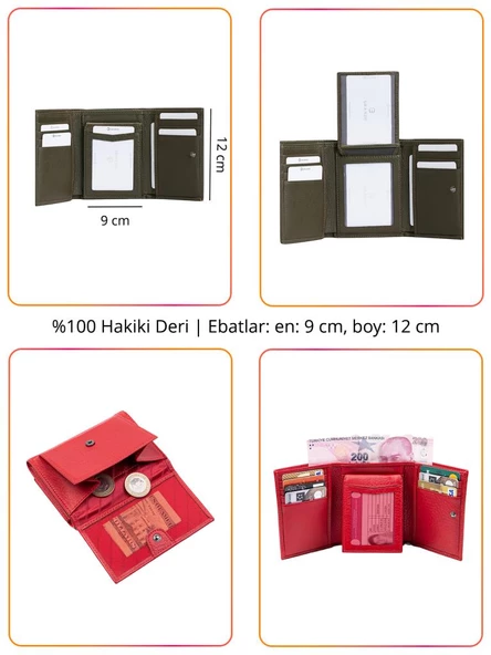 Grande Hakiki Deri Kadın Cüzdan Kırmızı 2632 - Resim 2