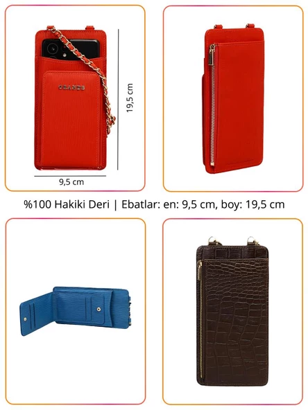 Grande Hakiki Deri Kadın Telefon Çantası Yeşil 2783 - Resim 2